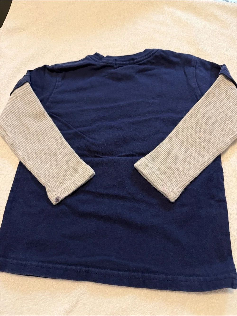 Ralph Lauren Navy Long Sleeve Ski Club Layered-Look Tee with Cream Sleeves